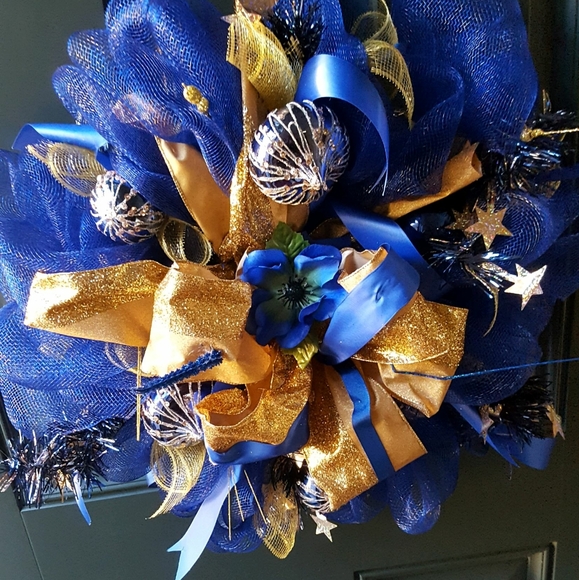 Wreath Gold Blue - Picture 1 of 1
